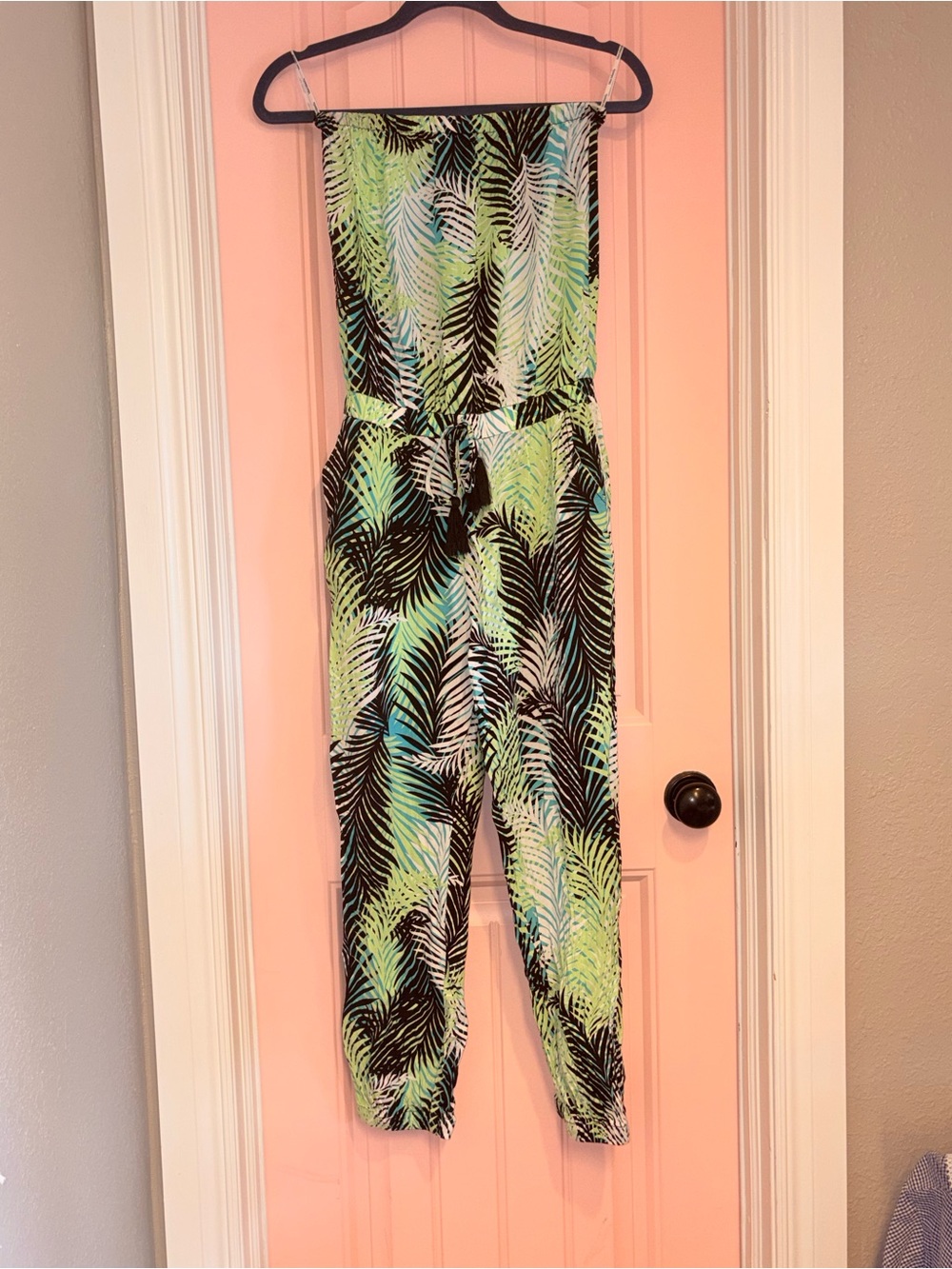 Blue Island Strapless Tropical Jumpsuit - Size Small